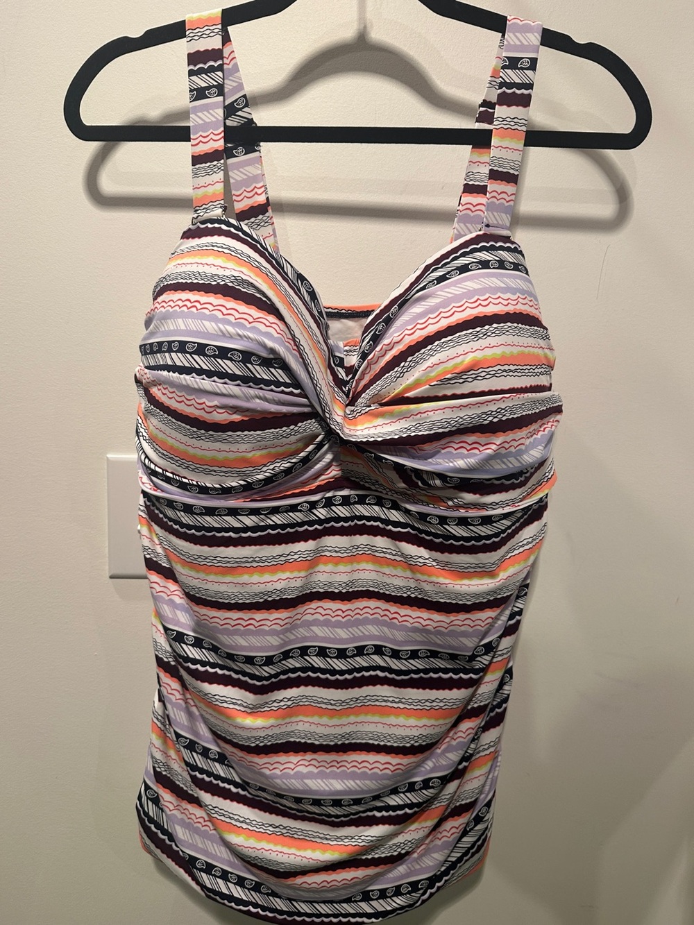 Anne Cole Striped Twist-Front Tankini Top in Black, White, Pink, Orange 22W